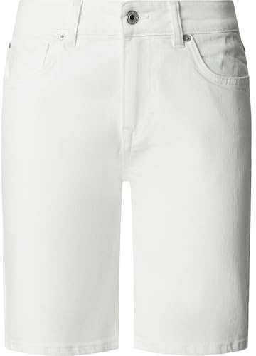 Pepe Jeans Damen Jeans Short Fitted Short MW Poppy - Mid Waist Regular Fit, Größe:W 28, Farbe:PL80000381CA White Denim