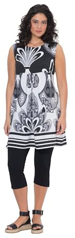 Ulla Popken Damen große Größen Übergrößen Plus Size Jerseykleid, Bordüre, A-Linie, Rundhals, ärmellos schwarz 54+ 849887100-54+