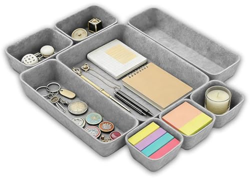HUANR 8 Stück Set Filz Organizer in Grau, Organizer Schublade | Schubladenorganizer für Büro und Schreibtisch, Geeignet für Schminktisch, Schreibtisch und Kleiderschrank