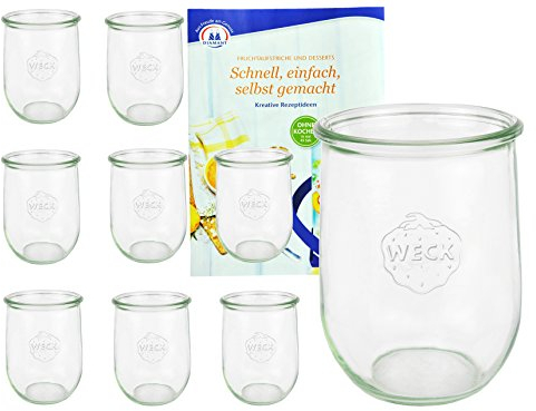 MamboCat 9er Set Weckgläser 1062 ml Tulpenform I Original Weck Tulpenglas Dessertglas I Einweckgläser für Obst Gemüse UVM I Weck Gläser ohne Deckel inkl. Diamant-Zucker Gelierzauber Rezeptheft