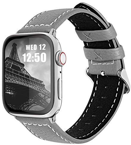Fullmosa LC-Jan Cuero Correa, Correa de Apple Watch Series 8/76/5/4/3/2/1/Se/Se2/Ultra, Correas Apple Watch 38mm/40mm/41mm/42mm/44mm/45mm/49mm, Gris 42mm/44mm/45mm/49mm