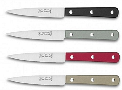 A.K TRADING Promo Lot DE 4 Couteau de Cuisine LA Fourmi ABS Noir LV/TAUP/Gri/Roug LV Office INOX 1/2 Soie 10 CM REF 50060 Code 9890