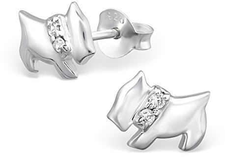 Monkimau Mädchen Ohrringe Hund Ohrstecker aus 925 Sterling Silver echt Silber mit 4 Kristallen