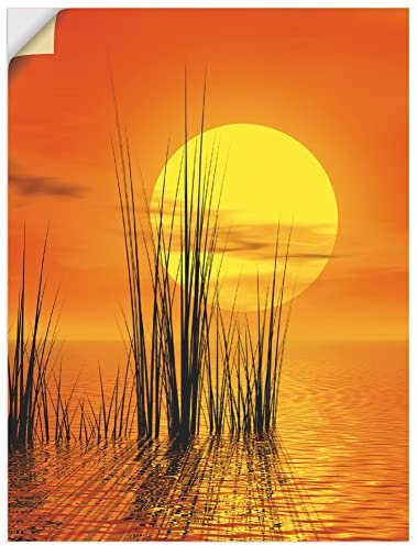 ARTland Wanddeko Wandtattoo selbstklebende Vinylfolie 60 x 80 cm Landschaften Idyll Meer See Gräser Schilf Sonne Sonnenuntergang Orange Q4SF