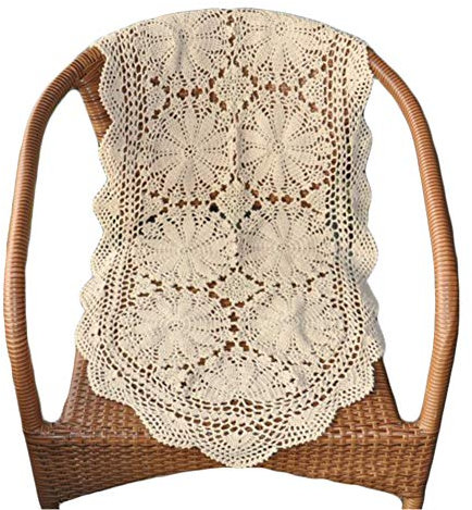 Yizunnu Tischläufer, handgefertigt, oval, Baumwolle, Spitze, Beige, 50 x 100 cm