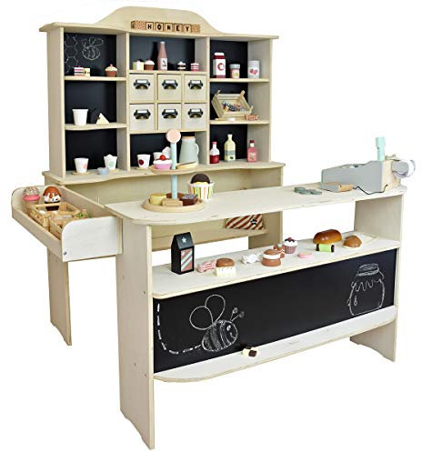 roba Kaufladen aus Holz - Großer Kaufmannsladen für Kinder - Marktstand (Natur/schwarz)