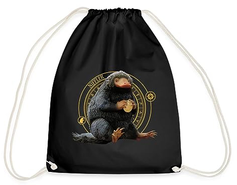 Spreadshirt Phantastische Tierwesen Niffler mit Gold Turnbeutel, One size, Schwarz