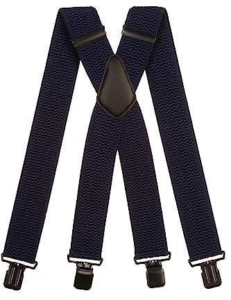 Olata Extra Breite Hosenträger für Herren – 5 cm breit, Robust und Verstellbar mit Stabilen Clips, Ideal für Arbeit und Elegante Outfits. Dunkelblau (Schwarz Clips)