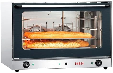 MBH - Horno de convección industrial eléctrico 60x40 para hostelería y panadería. Horno para pan profesional de 4 bandejas de 60x40 cm para bollería y pastelería.