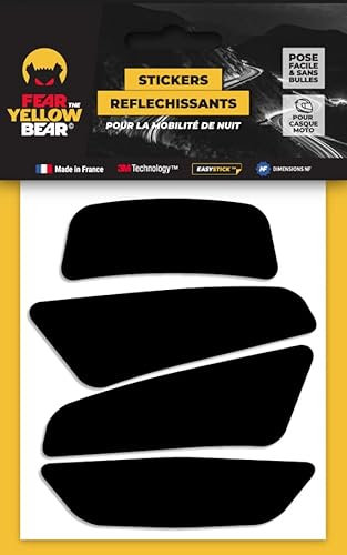 Yellow BearTM Easy Four TM, Set mit 4 reflektierenden Aufklebern, reflektierend, wiederverwendbar, für Motorradhelm, 3MTM Technology, Schwarz