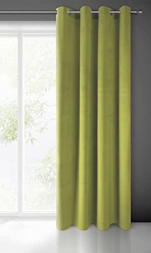 Eurofirany PIERRE Samt Vorhang mit Ösen -1 Stk. Velvet Einfarbig Gardine 200g/m², Samtvorhang für Wohnzimmer Schlafzimmer, 140x250 cm, Kiwi