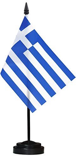 ANLEY Grecia Set bandiera da scrivania deluxe - Bandiera greca da tavolo in miniatura da 6 x 4 pollici con palo da 12 - Colore vivido e resistente allo sbiadimento - Base nera e punta a lancia
