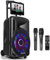 Fenton FT-10LED Portable Bluetooth Karaoke Speaker Bundle with Wireless & Wired Microphones, Built-In LED Lights, Tablet Holder and MP3 Playback - Ideal Party Karaoke Speaker System