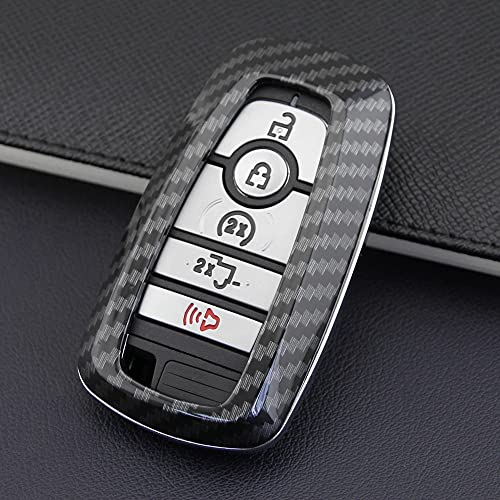 Qirc Coque de clé de voiture en fibre de carbone ABS pour Explorer F-150/250 Mustang Ecosport Smart Key Protector Auto Keychain Accessoires de voiture Décoration (coque uniquement)