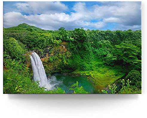 BilderKing Wandbild Wasserfall Hawaii - 90cm x 60cm Leinwand auf Fertigrahmen + Aufhänger