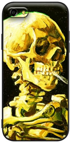 Berkin Arts Compatible with iPhone 7 Case/iPhone 8 Case/iPhone SE 2020 Silicone Case Cover Patterns Design Come with Screen Protector (Vincent Van Gogh-Skeleton Skull Smoking a Cigarette)