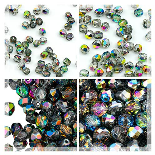 275 pcs Set of Czech Faceted Glass Beads, Fire-Polished Round Crystal Vitrail - 3mm (100pcs), 4mm (100pcs), 6mm (50pcs), 8mm (25pcs) kit for Jewelry Making
