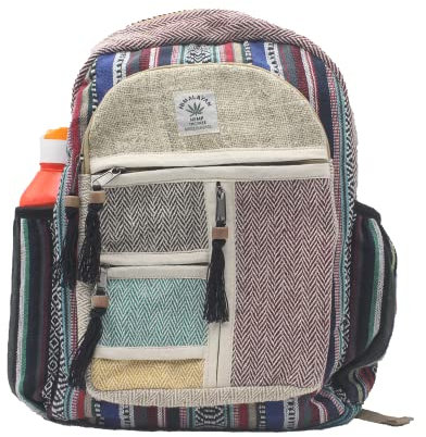 Fwosi Trendiger Boho-Laptop-Rucksack, handgefertigt, Himalaya-Hanf, Hippie-Tasche für Reisen, für Männer und Frauen, leichte und stabile Tasche, Buch, Geldbörse, Flasche, Geschenke