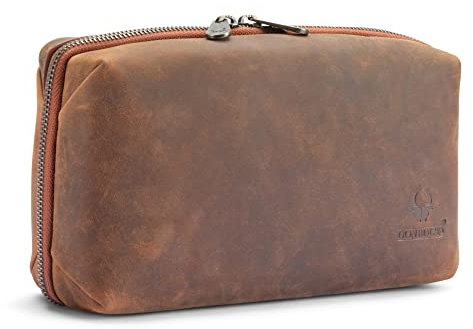 DONBOLSO Tech Pouch Chicago I Organizertasche handgefertigt aus Premium Leder I Zubehörtasche für Elektronik I Kabeltasche für Reisen, Office, Uni I Vintage Braun