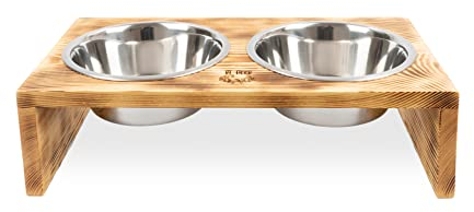 RF - Deer Hunde Futterstation mit 2 Edelstahlnäpfen, Futternapf Erhöht aus Holz, Fressnapf Katze, Hundenapf, Futternapf Katzen, Einfach Sauber zu Halten, 48x26x13 cm, Groß