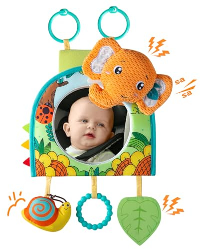 Lynncare Car Seat Toy, Baby Car Mirror Toy for Rear Facing, Travel Baby Activity Center with Hanging Engaging Toys for Infants Babies 0-6-12-18 Months Boy Girl