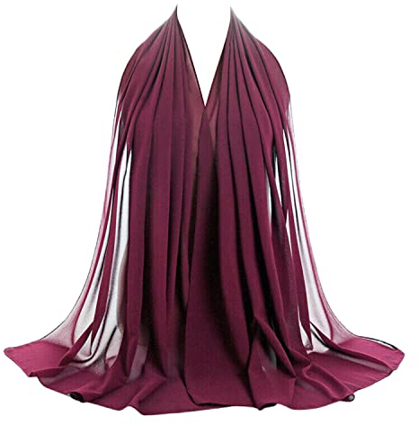 Scarf Shack Damenschal, Hijab, Chiffon, Georgette, handgefertigt, weich, Premium-Qualität, Sarong-Schal, Maxi-Schal, einfarbig, einfarbig, hergestellt in Dubai (Burgund)