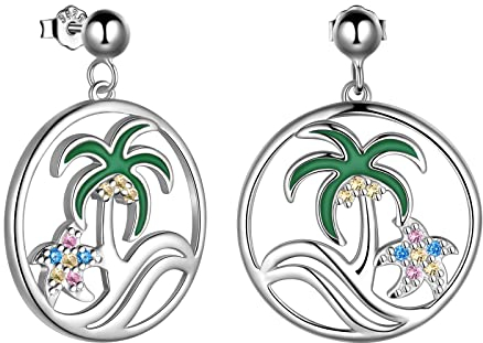 Damen Ohrringe Seestern Ohrringe baumeln Palme hängende ohrringe Sterling Silber 925 Ozean Welle runder Reifen Ohrringe für Damen und Mädchen Geschenk für den Strand Jubiläum Valentinstag FE210W