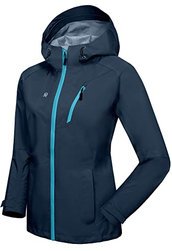 Little Donkey Andy Regenjacke Damen Wasserdicht und atmungsaktiv Windbreaker Leichte Outdoor Jacke mit Kapuze Dunkelblau M