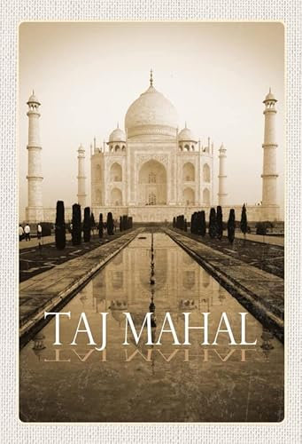 mrdeco Metall Schild 20x30cm gewölbt Indien schwarz weiß Taj Mahal Deko Blechschild Tin Sign