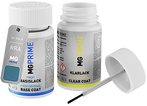MG PRIME Autolack Lackstift Set für Dacia RRA Bleu Cenote Metallic/Cenote-Blau Metallic Basislack Klarlack je 50ml