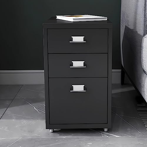[en.casa] Caisson de Bureau Métallique à 3 Tiroirs Meuble de Rangement sur roulettes Casier Organisateur Moderne avec Porte-Étiquettes pour Dossiers Bureau Acier 48 x 28 x 41 cm Noir Mat