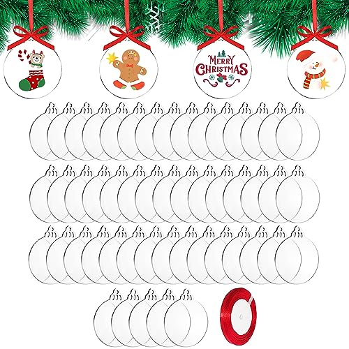 DRERIO 50 Stück Acrylscheibe Weihnachtskugel Acrylscheibe Weihnachten 8,8 ×7,6 cm Runde Deko Anhänger Plexiglasplatten Christbaumkugeln Plexiglasscheibe für weihnachtskuge Dekoration Basteln