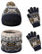 Waylipun 3 in 1 Wintermütze Schal Handschuhe Set, Warm Strickmütze Mit Plüsch Innenfutter für 2-7 Jahre Kinder Jungen Mädchen (Dunkel Blau)