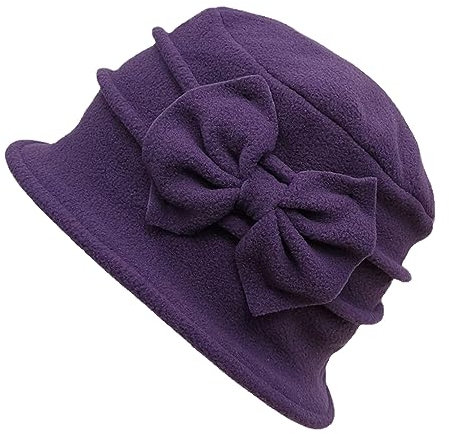 ZffXH Bucket Hat Damen, Lila Winter Warm Women Wool Knit Fleece Floral Eimer Cloche Hut, Ladies 20er Jahre Frauen Hat, Pflaume Stop Kirche Derby Eimer Vintage Cap