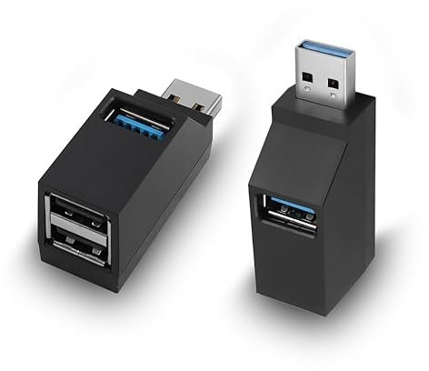 HATMINI Hub USB 3 Ports, Adaptateur d'extension USB mâle vers Femelle 2 pièces répartiteur à 90 degrés 1 Port USB 3.0 et 2 Ports USB 2.0 pour connecter des disques durs Mobiles, etc. (2 USB A)