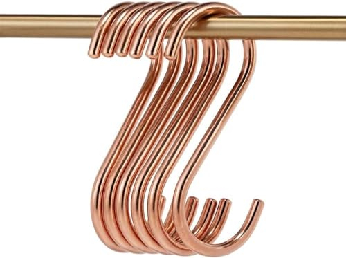 LiuliuBull Juego de 6 Ganchos en Forma de S de Cobre for Colgar ollas y sartenes, Hechos de auténtico Cobre sólido Resistente, Hermosos y duraderos
