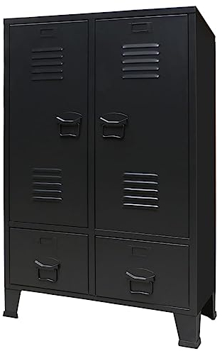 Hommdiy Kleiderschrank Metall Industrie-Stil 67 x 35 x 107 cm Schwarz
