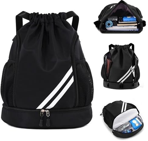 Mode Sport Rucksäcke,Große Kapazität Kordelzug Turnbeutel, Wasserdicht Rucksack mit Bodenfach und Breit,Fußballtasche,Verstellbar Tunnelzug Gymsack Wasserfest Sportbeutel für Herren Damen Kinder