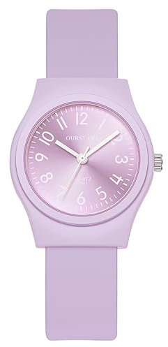 Silverora Armbanduhren Damen Silikon Damenuhren: Einfach Leicht Lesbar Analoge Quarzuhr Silikonarmband Studentuhr mit Arabischen Ziffern Geschenke für Mädchen Frauen lila