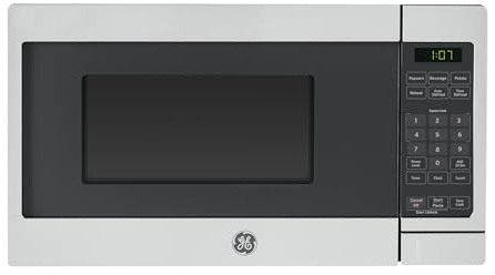 GE Compact Countertop Microwave Oven, 0.7 Cubic Ft., 700-watt Capacity, 6 Auto Cooking Settings, Child-Lock Technology, Dorm Room or Apartment, Stainless Steel