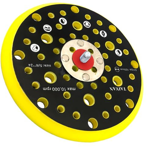 Amazleer Piastra levigatrice a 52 fori, base abrasiva da 150 mm, disco abrasivo compatibile con la levigatrice Mirka CEROS DEROS con filettatura 5/16 (giallo, 6 pollici, 8, spesso)