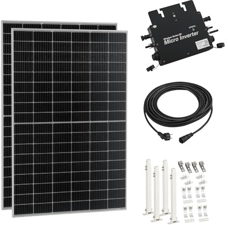 pro.tec Balkonkraftwerk Brusson mit Halterung 800W Solaranlage mit Wechselrichter mit App und WiFi 10m Kabel Komplettset mit 2x400W Solarmodulen Photovoltaik Plug+Play