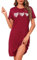 Marvmys Chemise De Nuit en Coton à Manches Courtes pour Femme Vêtement De Nuit Pyjama en Forme De Coeur à Col Rond Vin Rouge L
