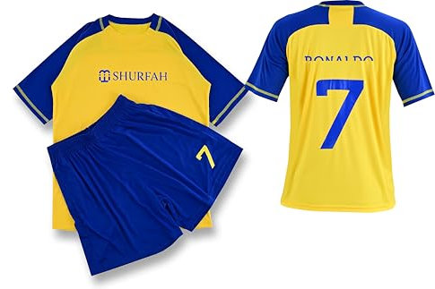 VEGAS FC Maillot pour Enfants, Maillots de Football Unisexes vêtements de Sport, Maillots d'entraînement et Shorts pour garçons (FR/ES, Alpha/Lettres, 4 Ans, Yellow & Blue)