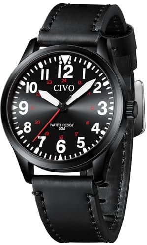 CIVO Herren Uhren Wasserdicht Armbanduhr: Analog Quarz Große Zahlen Leuchtend - Militär Sport Outdoor Leicht zu Lesen Schwarz Geschenk