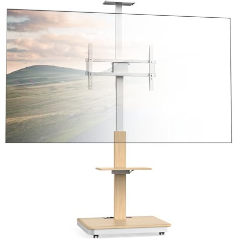 XTRARM Elite Support TV Mobile et réglable en Hauteur pour 40-86 Pouces et 60 kg Maximum, Support inclinable jusqu'à VESA 600x400 Maximum, avec étagères et Prise,Blanc, Manuel