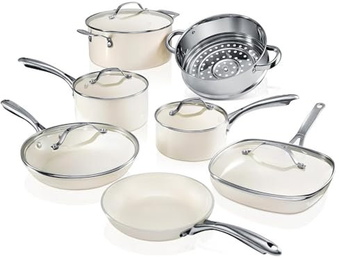 12/15 Pc Ceramic Pots and Pans Set Non Stick Kitchen Cookware Sets Ceramic Cookware Set,15 Pc Set, Copper