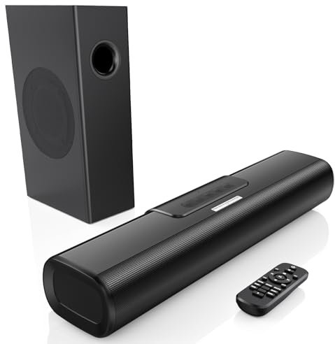 EnjoyNest Sound Bar mit Subwoofer, 2.1-Kanal-Soundbar für Smart TVs, 16 Zoll, Bluetooth, Optisch, HDMI(ARC), AUX, Koaxial und USB, Wandmontierbar, 50 Watt
