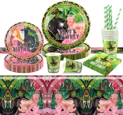 Ainvliya 62 Pcs Wick Birthday Decorations, Party Decorations Party Supplies Paper Plates Cups Napkins and Tablecloth, Kids Tableware Set for 10 Guests