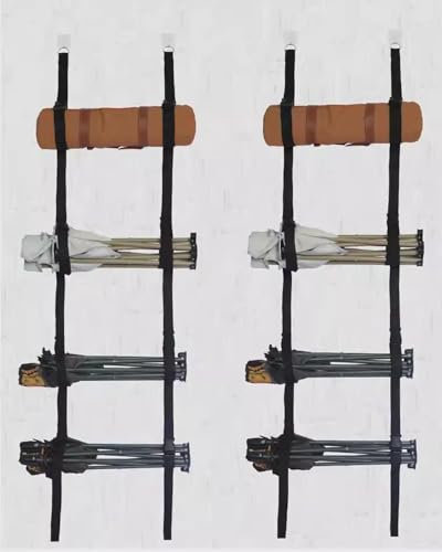 Double Wall Storage Rack for Folding and Camping Chairs, Heavy Duty Wall Mounted Shelf Straps, Sturdy Garage Organization Stand